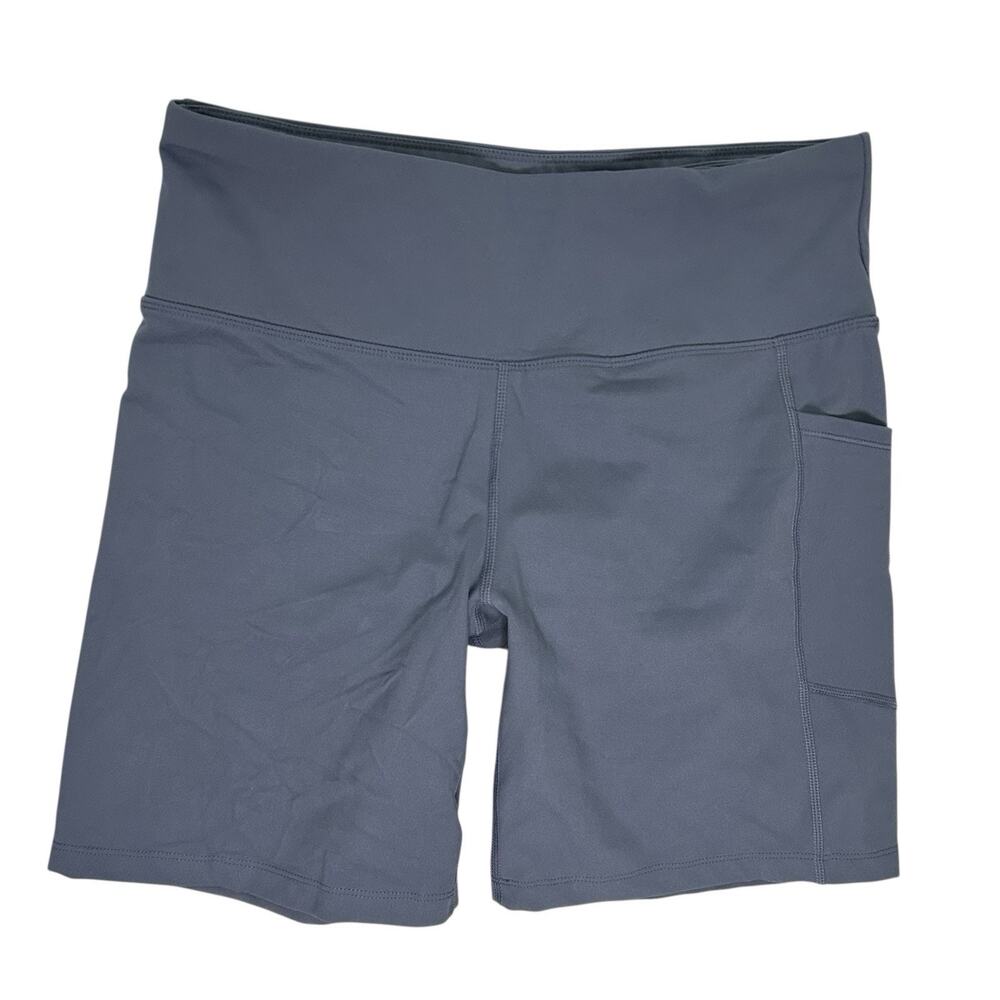 DKNY Women's Sz L 7" Inseam Bike Short Pockets STL Blue Gray Stretch Athleasure